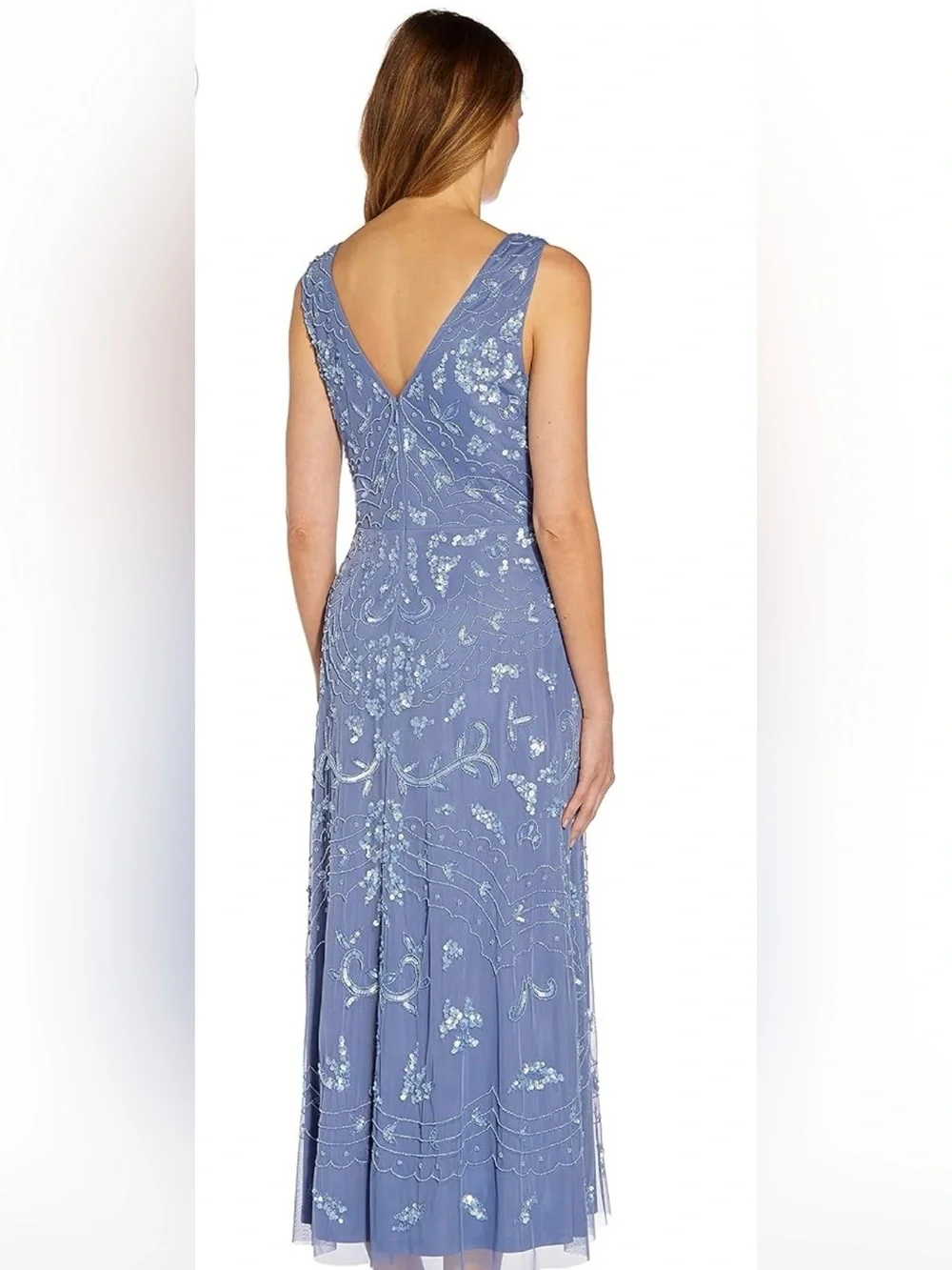 Adrianna Papell Dusty Blue V-Neck Embellished Maxi Dress - WORN ONCE- PERFECT